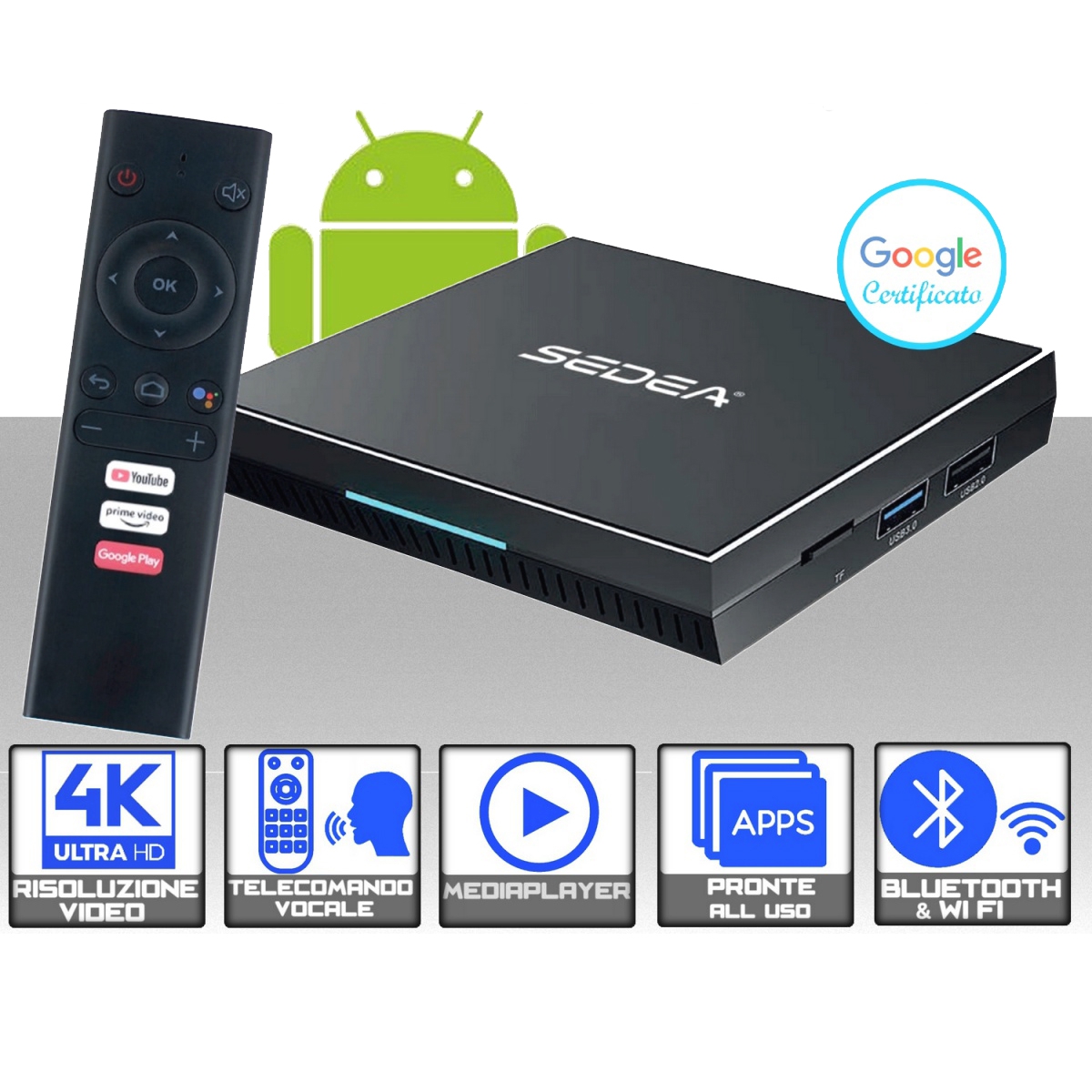 TV BOX ANDROID SEDEA CHROMECAST E NETFLIX EMBEDDED